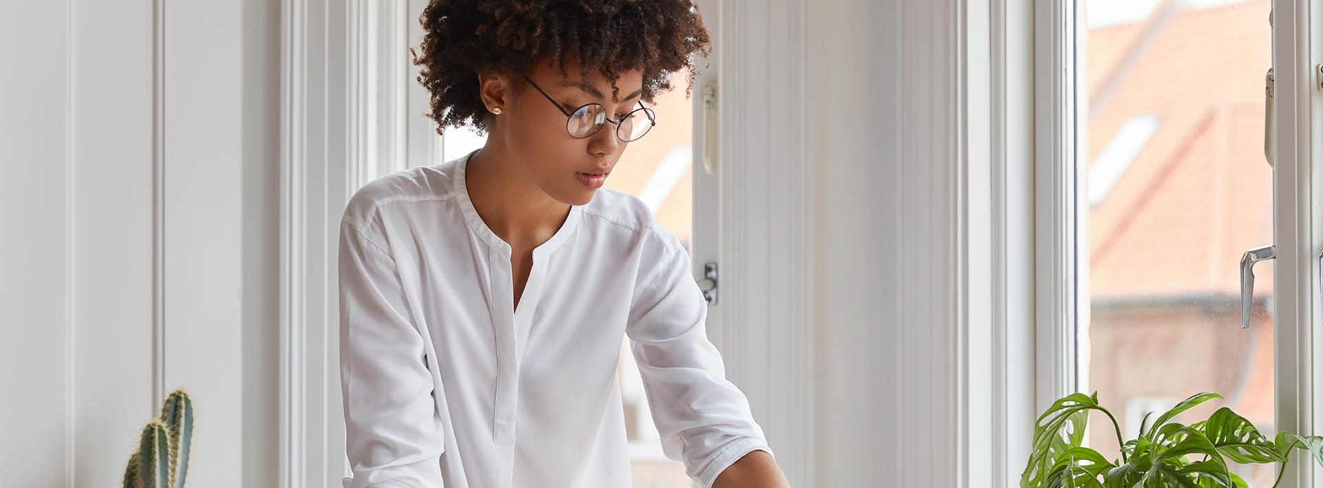 woman in a white room