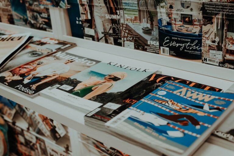 magazine covers on a stand