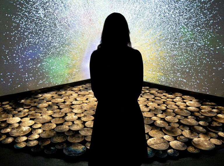 person's shadow looking into the distant sky with stars