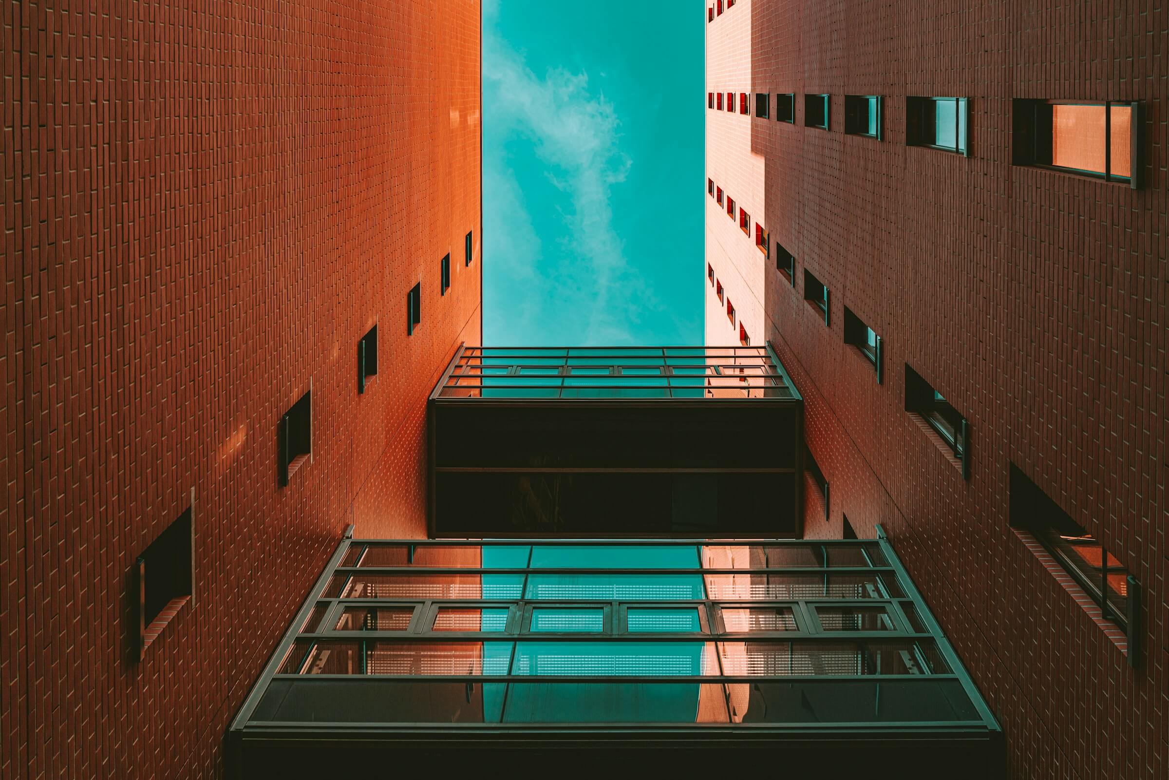 orange buildings with blue sky