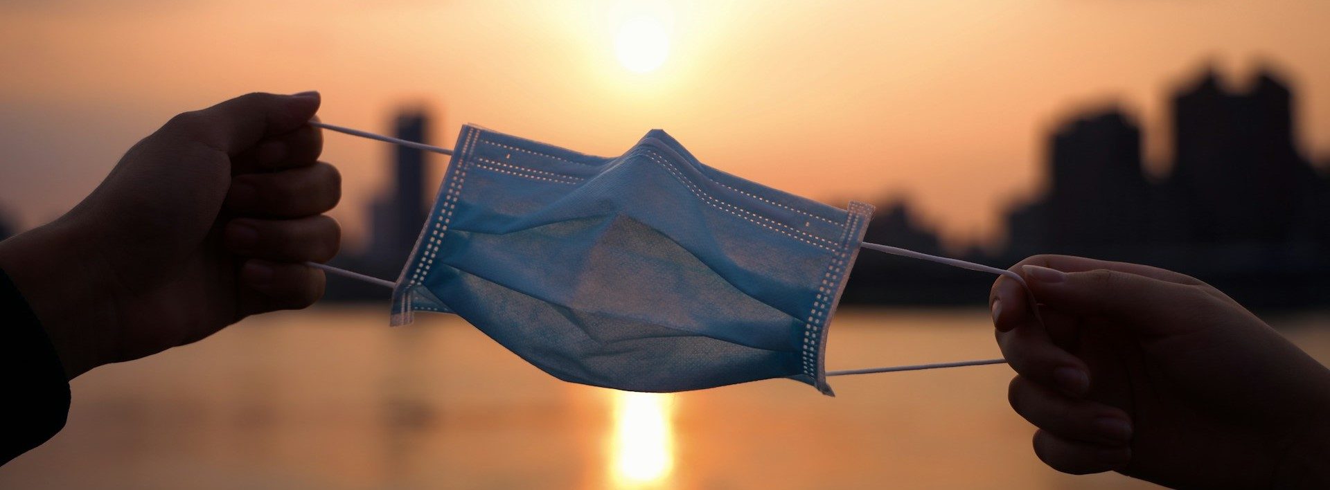 covid mask with the sunset